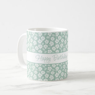 Personalisierte Pastellgrün-Mint-Weiß-Boho-Blumen  Kaffeetasse
