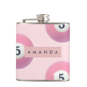 Personalisierte Pastellpink Nummer 5 Billard Ball Flachmann