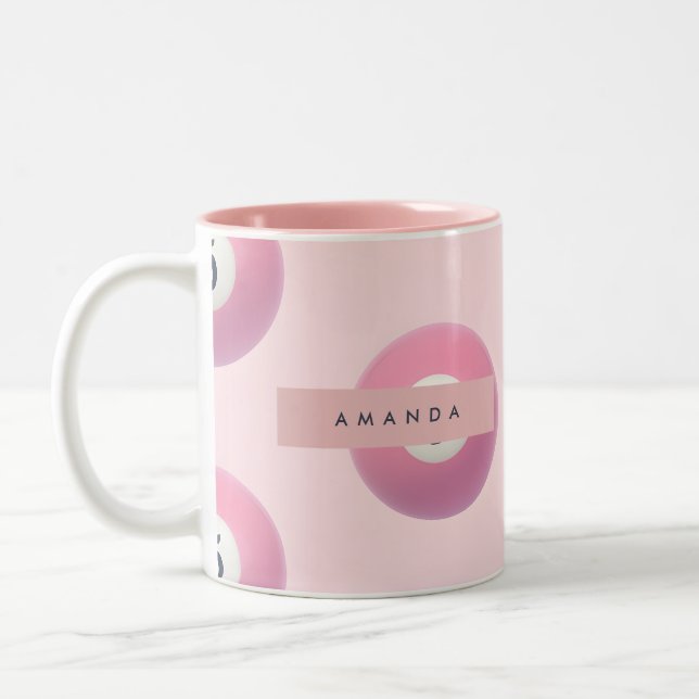 Personalisierte Pastellpink Nummer 5 Billard Ball Zweifarbige Tasse (Links)
