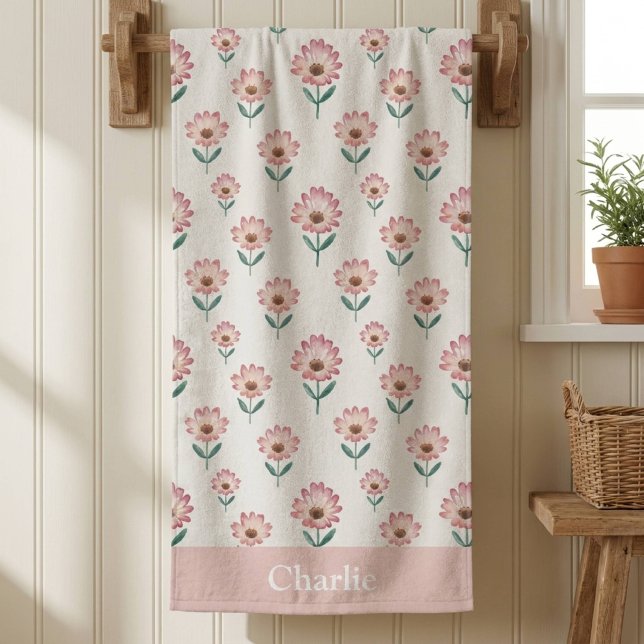 Personalisierte Pastellrosa Blumen Kinder Badehandtuch (Von Creator hochgeladen)