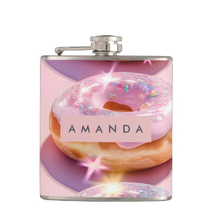 Personalisierte Pastellrosa Donut Funken Flachmann