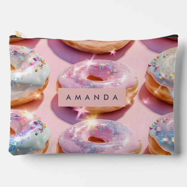 Personalisierte Pastellrosa Donut Funken Zubehörtasche (Vorderseite)