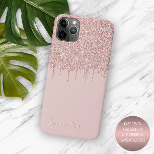 Personalisierte Pastellrosa Roségold Glitter-Kunst Case-Mate iPhone Hülle