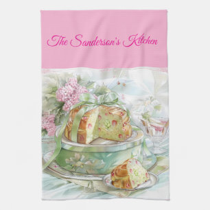 Personalisierte Pastellrosa und Grüne Weihnachtskü Geschirrtuch