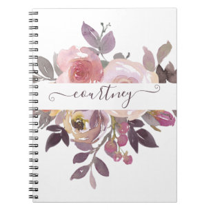 Personalisierte Pastellrosa und violette Blumen Notizblock