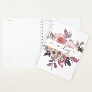 Personalisierte Pastellrosa und violette Blumen Planer