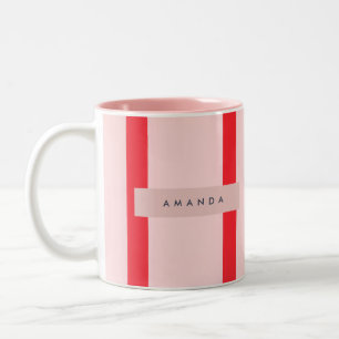 Personalisierte Pastellstreifen mit floralem Akzen Zweifarbige Tasse