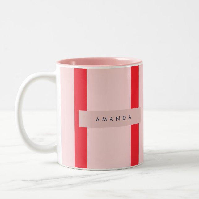 Personalisierte Pastellstreifen mit floralem Akzen Zweifarbige Tasse (Links)