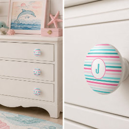 Personalisierte Pastellstreifen-Monogramm Keramikknauf