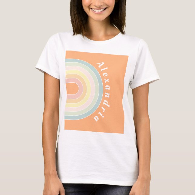 Personalisierte Peach Retro Regenbogen T-Shirt (Vorderseite)