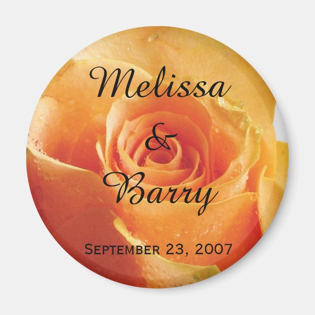 Personalisierte Peach Rose Hochzeit Magnet (Vorne)