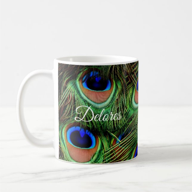 Personalisierte Peacock Feather Coffee Tasse (Links)