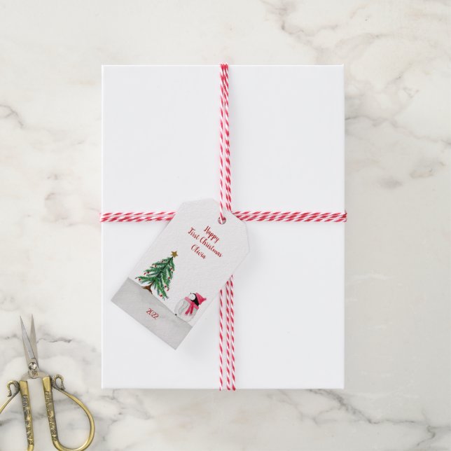 Personalisierte Peggy Penguin 1. Weihnachtsgeschen Geschenkanhänger (Mit Garn)