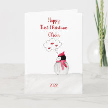Personalisierte Peggy Penguin 1. Weihnachtskarte