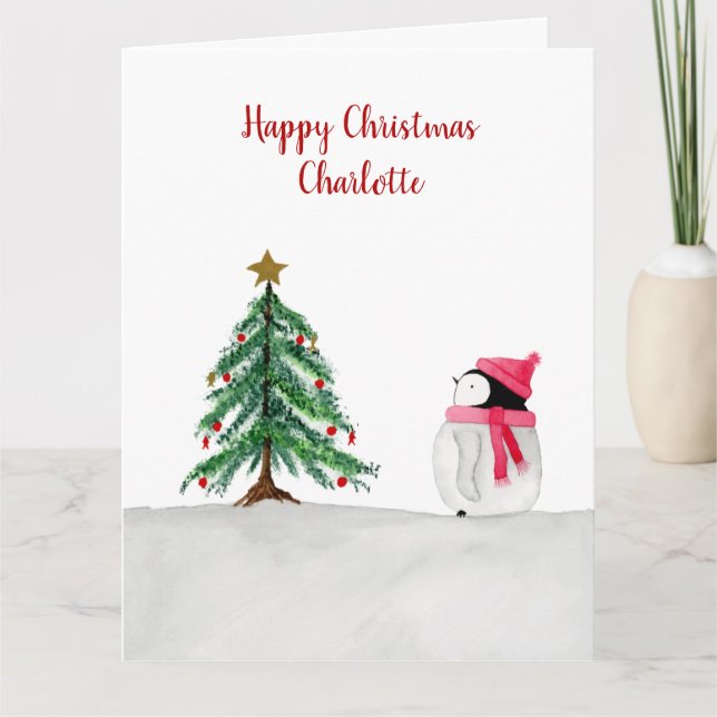 Personalisierte Peggy Penguin Weihnachtskarte Karte (Vorderseite)