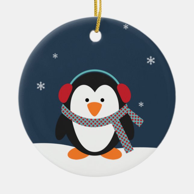 Personalisierte Penguin-Weihnachtsverzierung Keramikornament (Vorne)