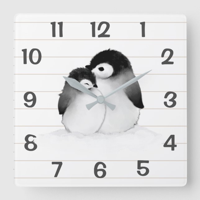 Personalisierte Penguins-Wohngestaltung-Wand-Uhr Quadratische Wanduhr (Vorderseite)