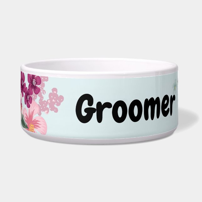 Personalisierte Pet Bowls Tropische Blume auf Blue Napf (Vorderseite)