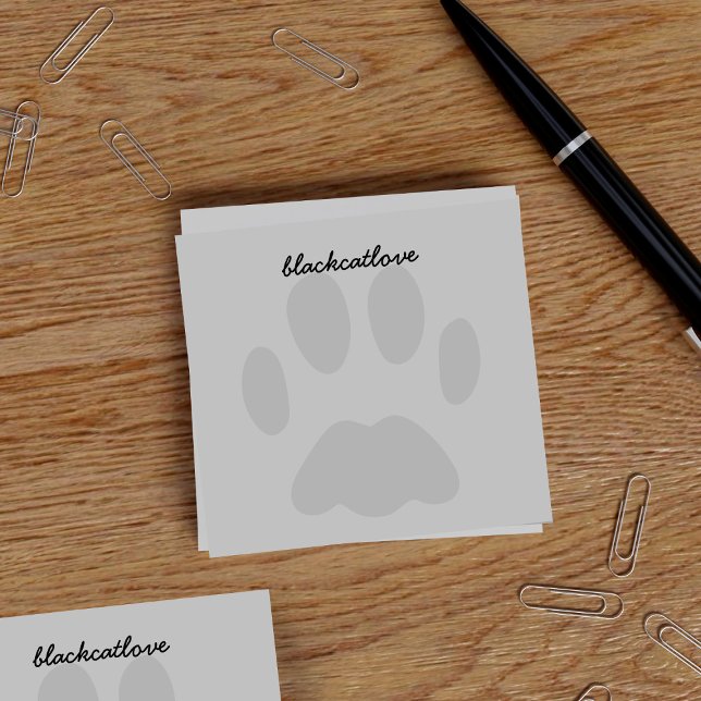 Personalisierte Pet PW Print Grau Post it Notes Post-it Klebezettel (Purrfect pet paw print post it notes! Just add your name)