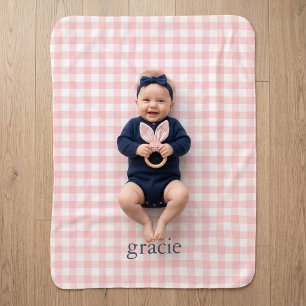 Personalisierte Petal Pink Gingham Monogramm Sherpadecke
