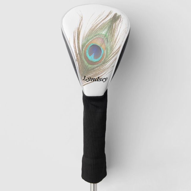 Personalisierte Pfauenfederhalter als Hintergrund  Golf Headcover (Vorderseite)