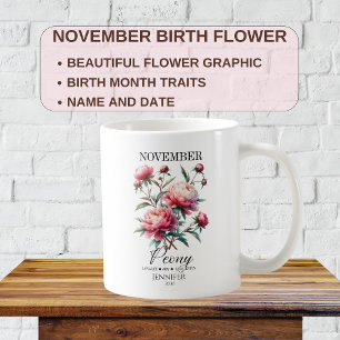 Personalisierte Pfingstrose Blüten zum November Ge Kaffeetasse