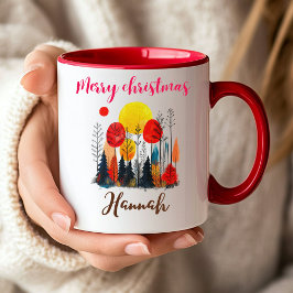 Personalisierte Pfingstrose Botanische Weihnachten Zweifarbige Tasse