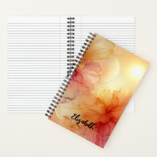 Personalisierte Pfirsich und Goldfloralalkohol Tin Notizbuch