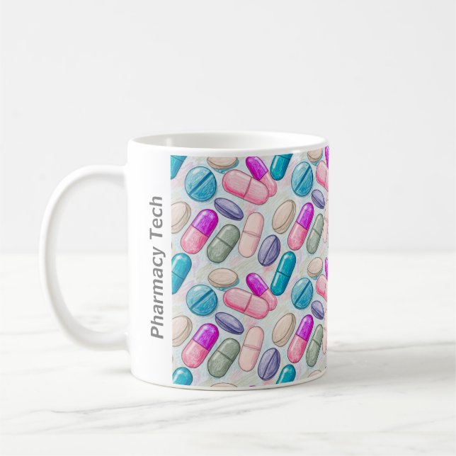 Personalisierte Pharmacy-Tasse Rosa Lila Grautable Kaffeetasse (Links)
