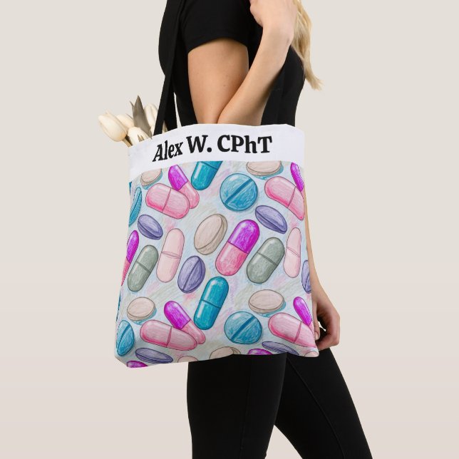 Personalisierte Pharmacy Tote Bag Pink Grau Pillen (Von Nahem)