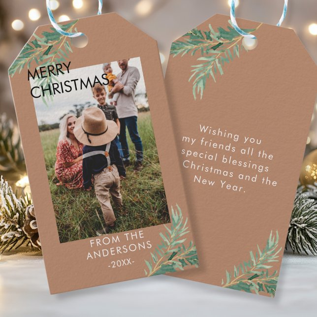 Personalisierte Photo Weihnachts- Geschenkanhänger (Personalized Photo, Leafy, Christmas Favor Tags. Your Name, Text & Photo.)