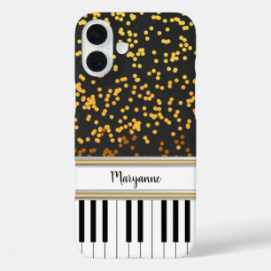 Personalisierte Piano Keys Gold Polka Dots Muster iPhone 16 Plus Hülle