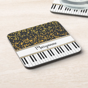 Personalisierte Piano Keys Gold Polka Dots Muster Getränkeuntersetzer