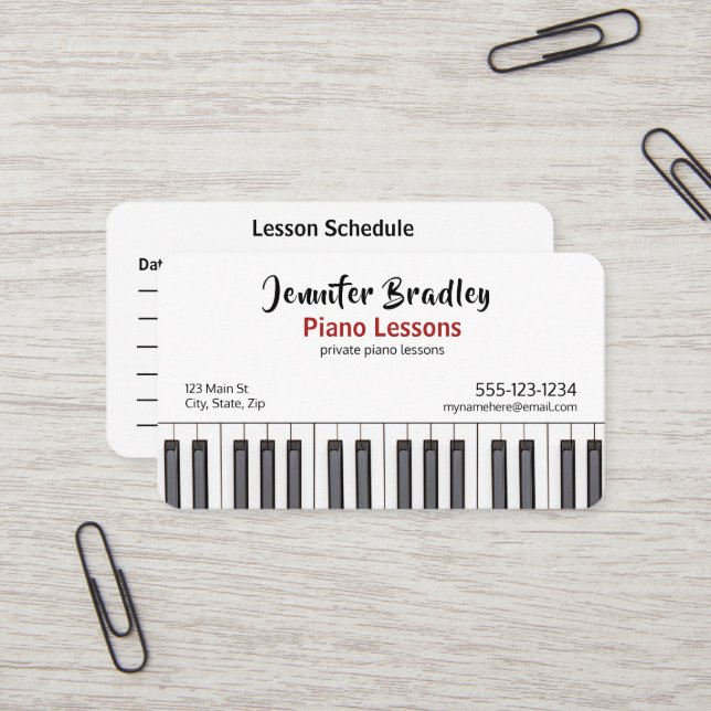Personalisierte Piano-Teacher-Visitenkarten Visitenkarte (Vorderseite/Rückseite Beispiel)
