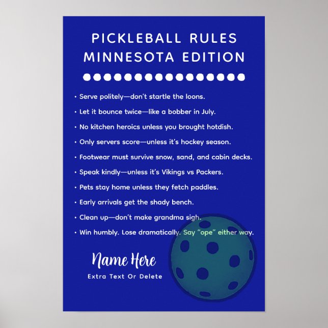 Personalisierte Pickleball-Regeln Minnesota Editio Poster (Vorne)