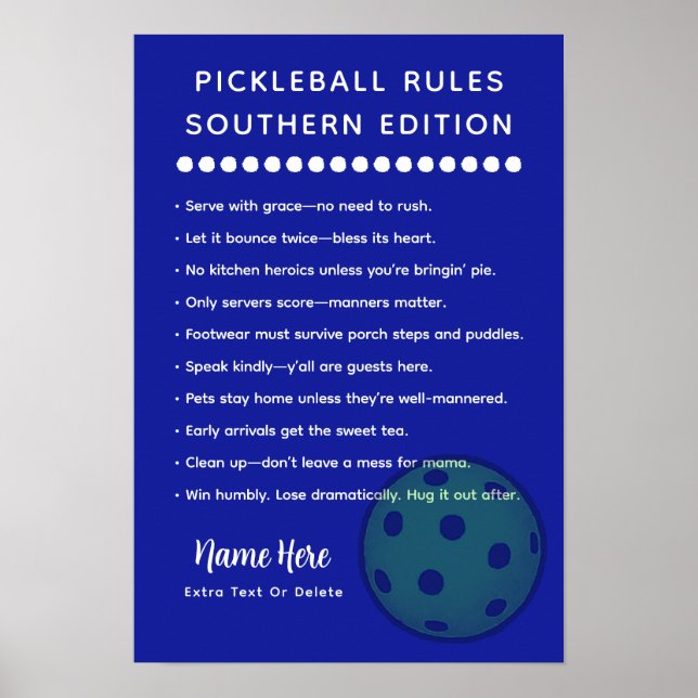 Personalisierte Pickleball-Regeln Southern Edition Poster (Vorne)