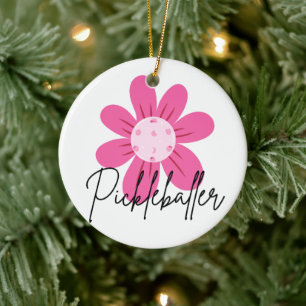 Personalisierte Pickleballer Blume Weihnachten Keramik Ornament
