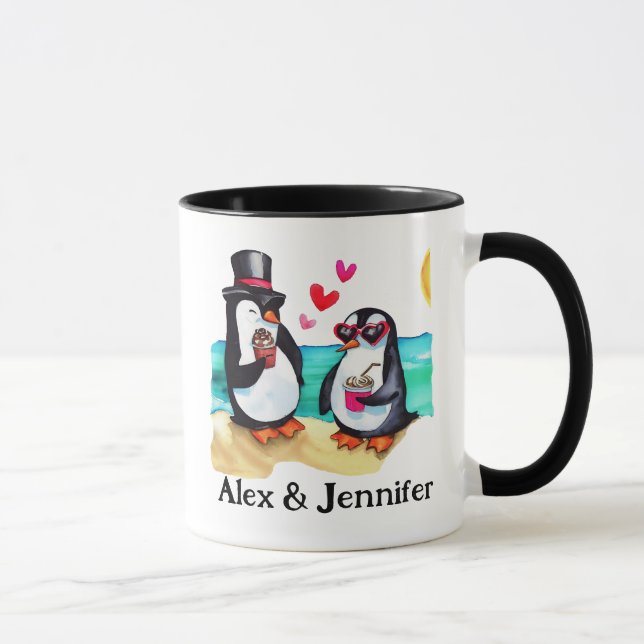 Personalisierte Pinguin-Doppelnamen Tasse (Rechts)