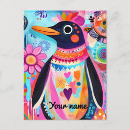 Personalisierte Pinguin-Karte: Farbige Arktis Postkarte