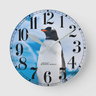 Personalisierte Pinguinaluhr Runde Wanduhr