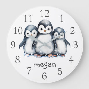 Personalisierte Pinguine Kinderzimmer Wall Clock Große Wanduhr