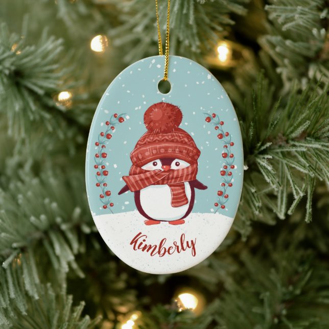 Personalisierte Pinguine Weihnachten Keramik Ornament (Baum)
