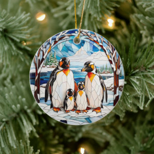 Personalisierte Pinguinfamilie Keramik Ornament