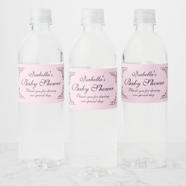 Personalisierte Pink-Babydusche Wasserflaschenetikett (Flaschen)