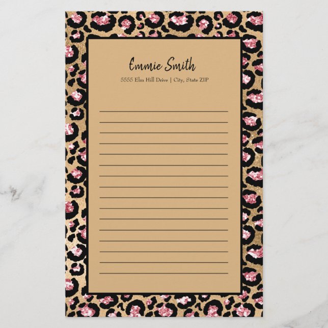 Personalisierte Pink Black Brown Cheetah Leopard L Briefpapier (Vorderseite)