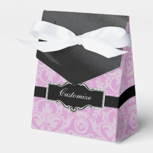 Personalisierte Pink & Black Damask Zelt Gefälligk Geschenkschachtel