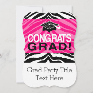Personalisierte Pink Black Zebra Graduierungsparty Einladung