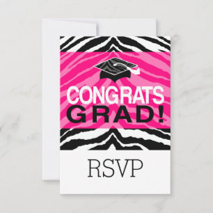 Personalisierte Pink Black Zebra Graduierungsparty Einladung