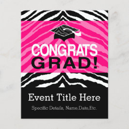 Personalisierte Pink Black Zebra Graduierungsparty Flyer