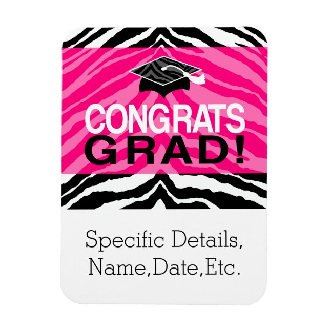 Personalisierte Pink Black Zebra Graduierungsparty Magnet (Vertikal)